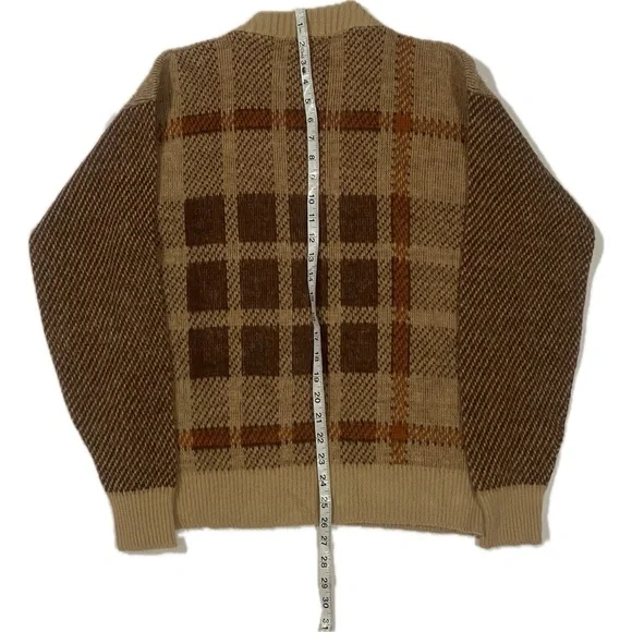 Vintage 1970’s L'Avion VA Sweater Brown/Orange Stripes & Checkered Sz Medium - Picture 7 of 7